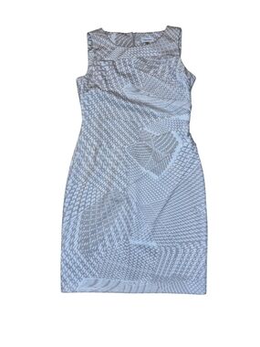 Calvin Klein Taupe and Cream Patterned Sheath Sleeveless Dress